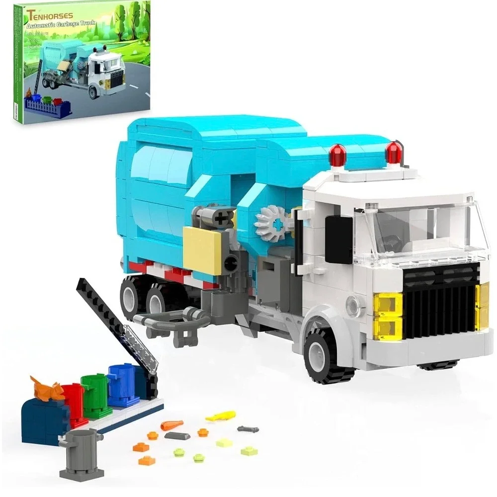 Tenhorses Automatic Garbage Truck Building Set 432 Pcs LC0012 Blue White Age 6+